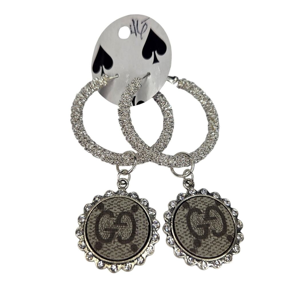 Sandra Ling Designs Authentic Upcycled Pave Charm Hoop Earrings NEW